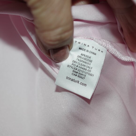 Trina Turk Women's Sagittarius Silk-Blend Blouse Long Sleeve Stretch Pink Size S - Picture 8 of 10